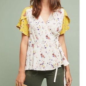 Anthropologie Floral Wrap Blouse
